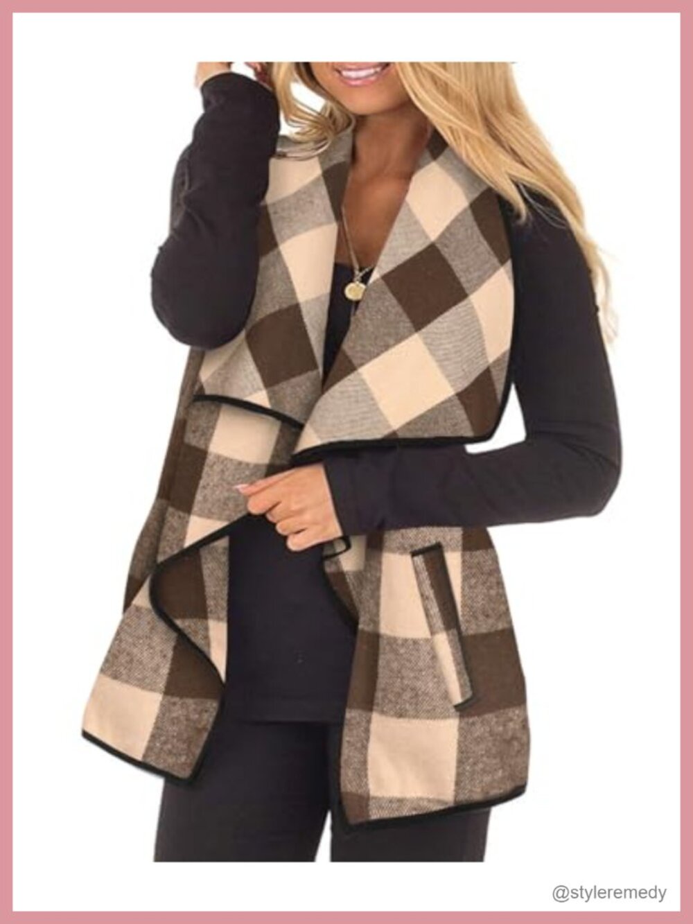 Plus Size Plaid Sleeveless Open Front Vest Cardigan with Pockets